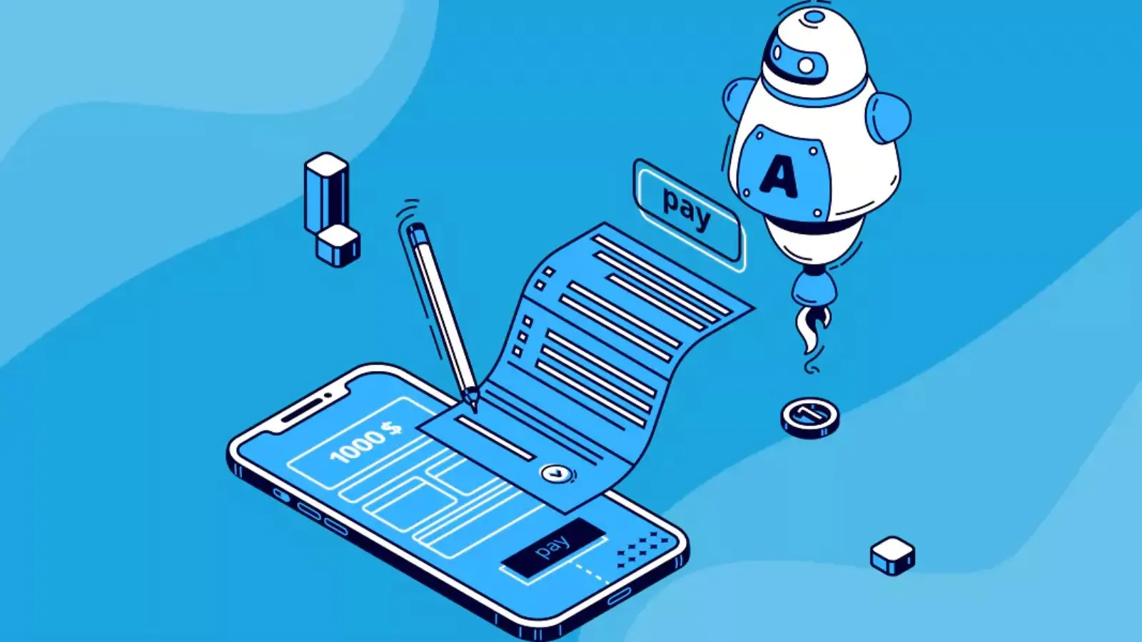 AI software processing invoices and purchase orders on a digital dashboard in an office environment