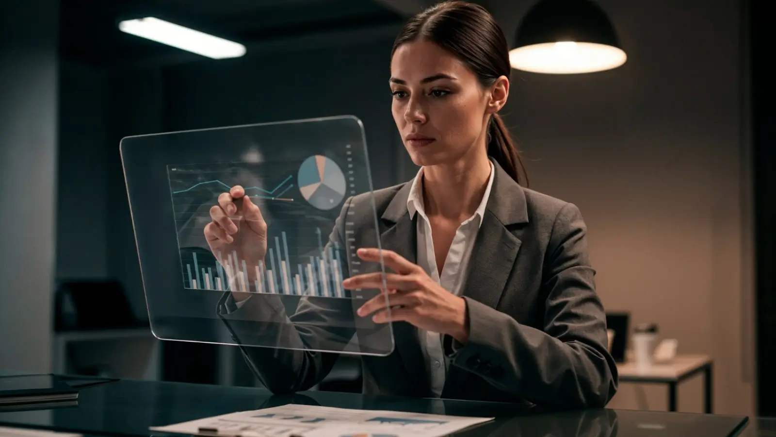 Business professionals analyzing data dashboards and performance metrics