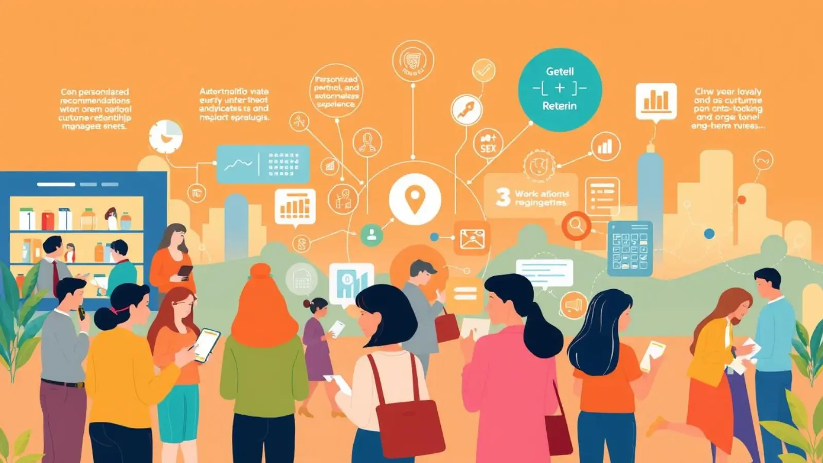 Customer retention strategy with marketing automation dashboard on screen