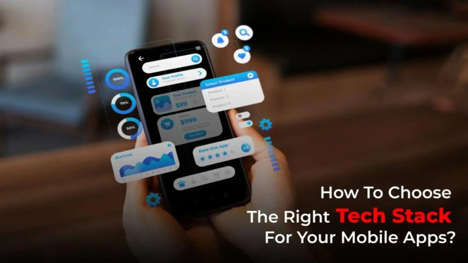 Developer choosing mobile app development tech stack on a digital interface