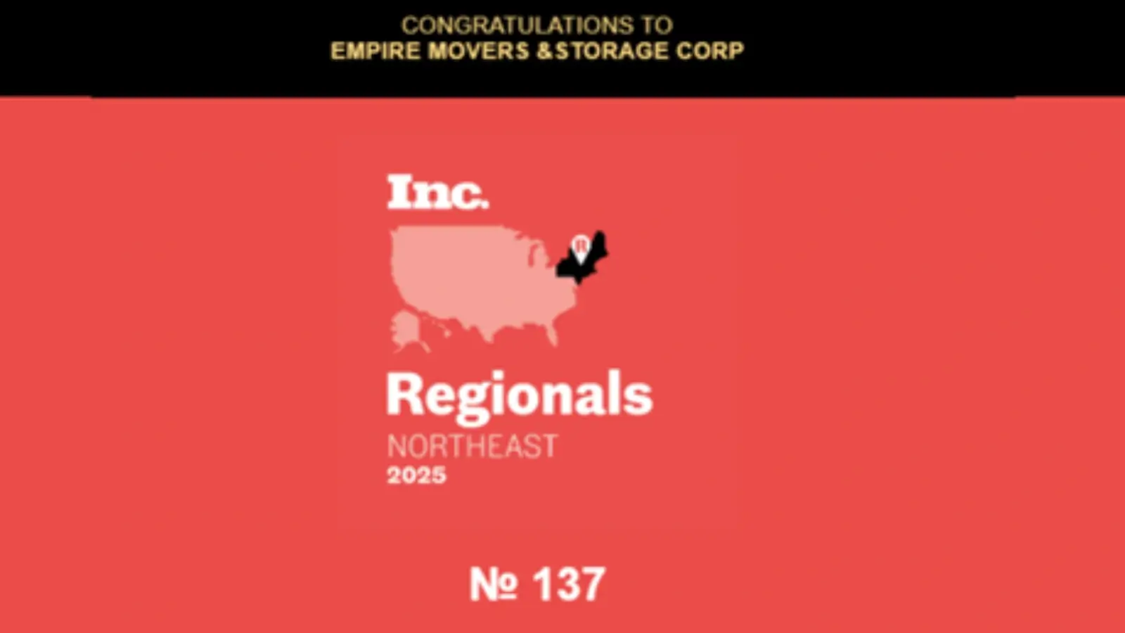Empire Movers and Storage Named a Top Growth Company in the Northeast by Inc. Magazine Empire Movers and Storage NYC team celebrating Inc. Regionals 2025 recognition