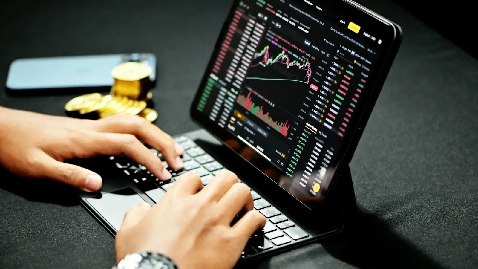 Investor analyzing Australian stock market data on a laptop