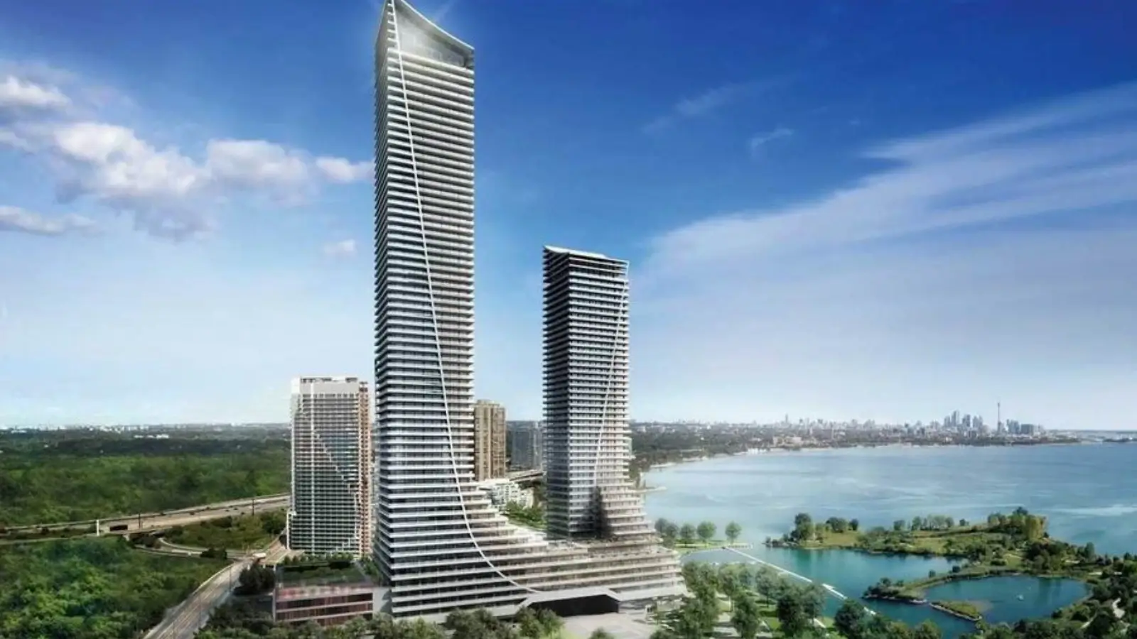 Modern condominium buildings along the waterfront in Etobicoke, Toronto