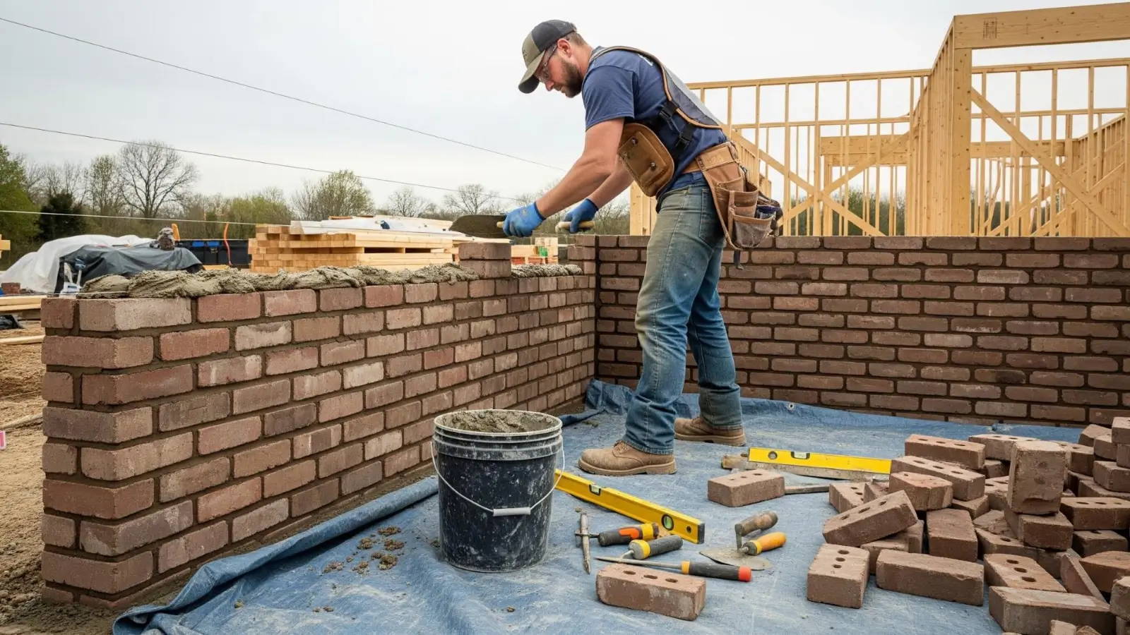 Montreal brick building with restored masonry under inspection
