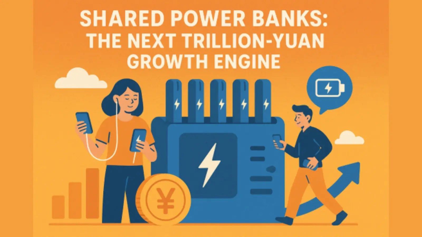 Shared power bank station at a busy café with customers charging phones