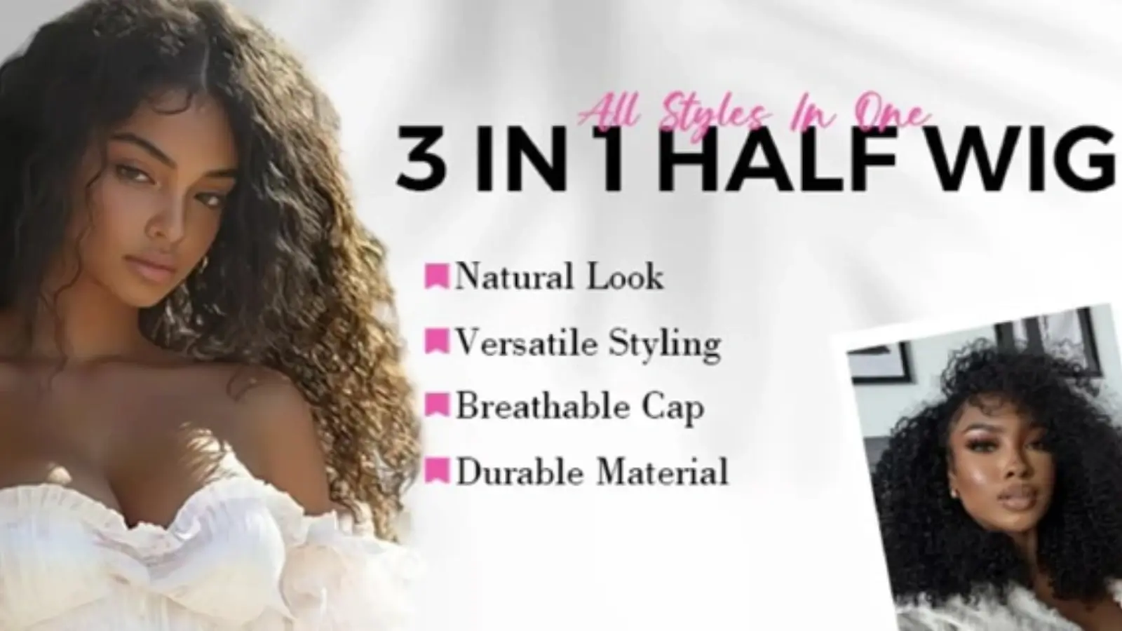 Woman styling her BGMgirl half wig in a half-up, half-down hairstyle