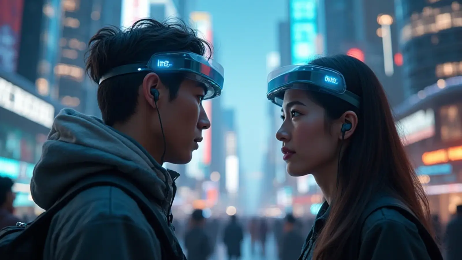 AI translation earbuds being used during international conversation