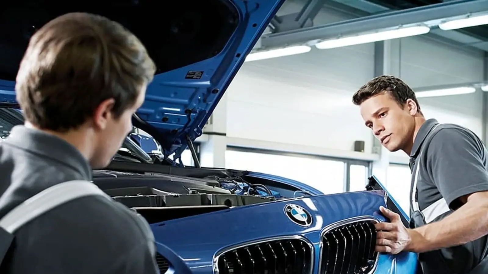 BMW being serviced by a certified technician at a specialized German auto repair shop