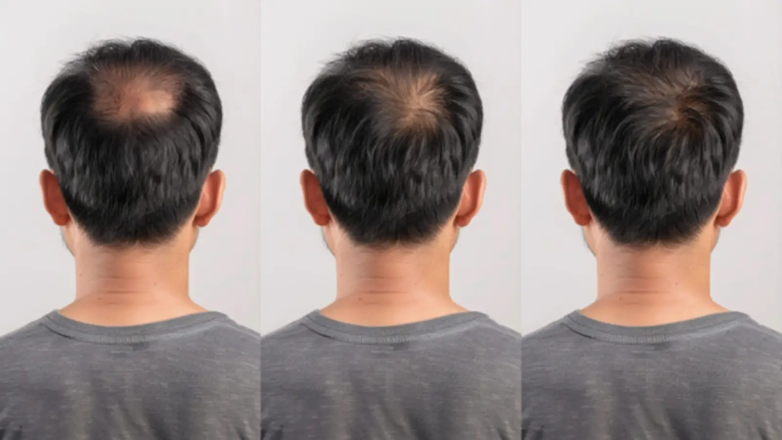 Close-up of scalp showing early signs of hair loss and thinning hair