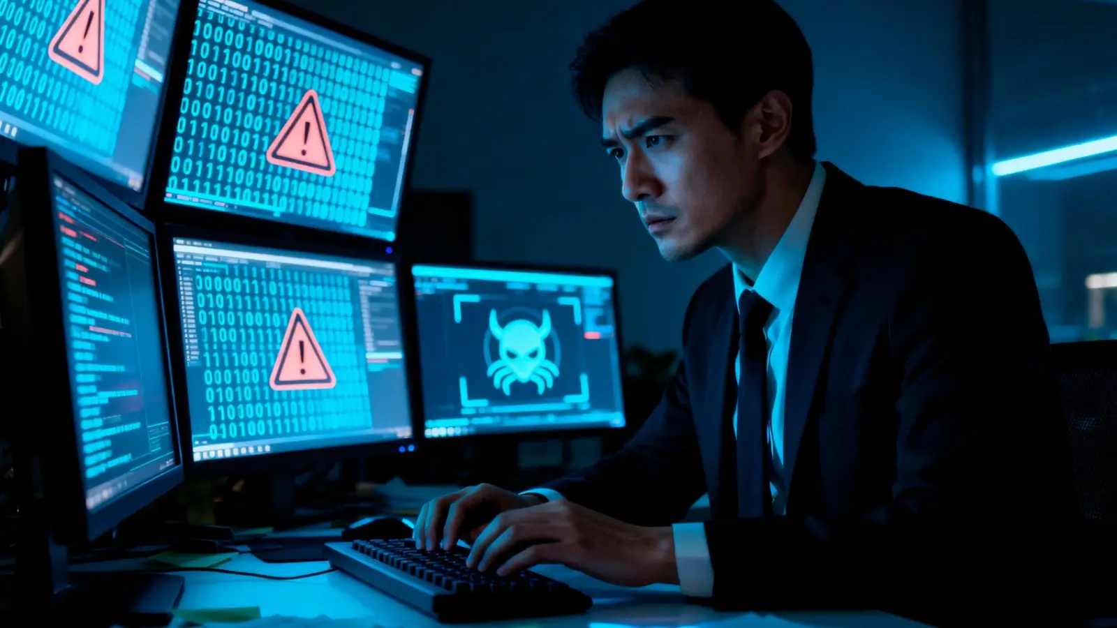 Cybersecurity professional reviewing automated security policy dashboard