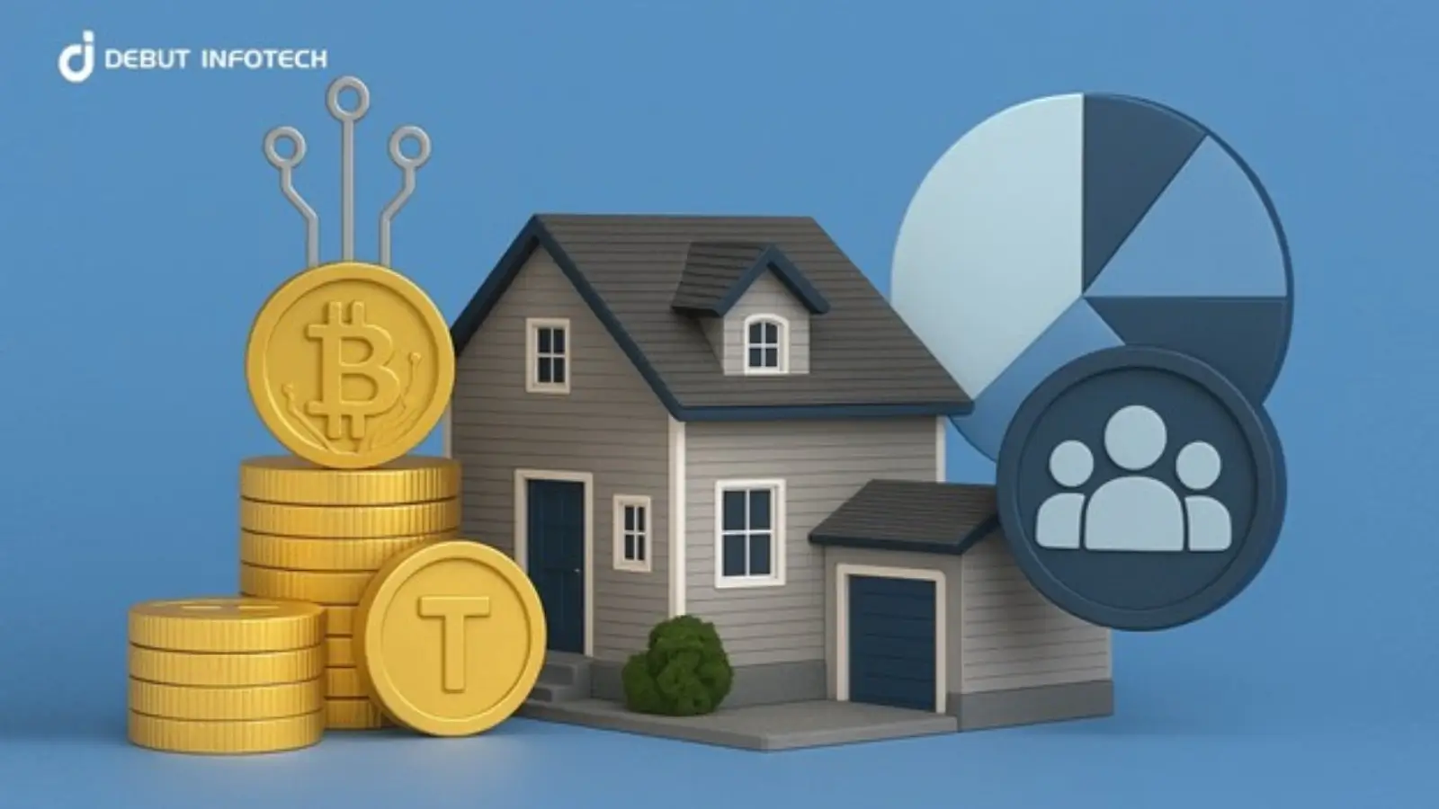 Illustration of fractional property ownership using blockchain and digital tokens