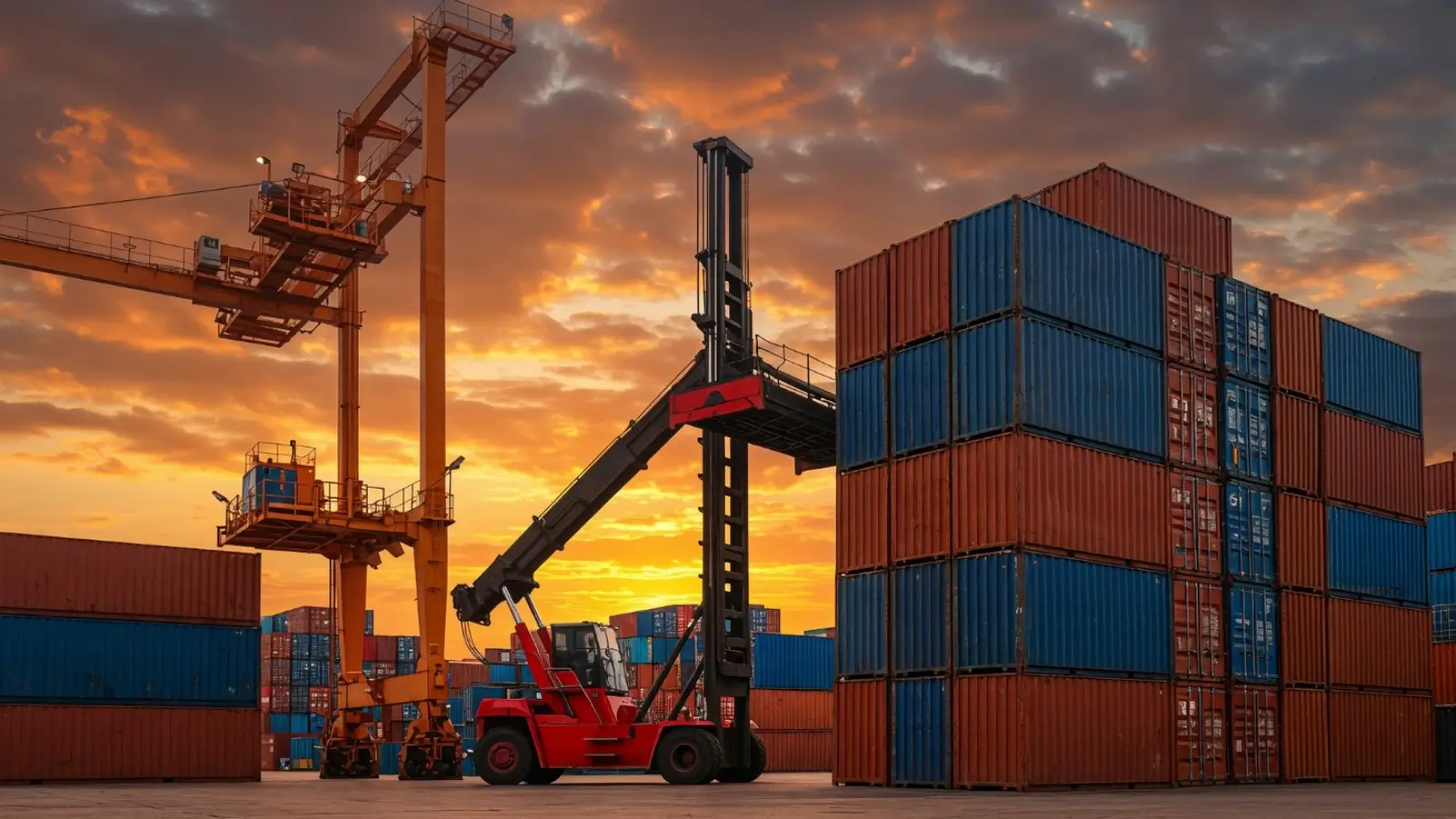 International shipping containers being loaded at a port for export from the USA to Germany
