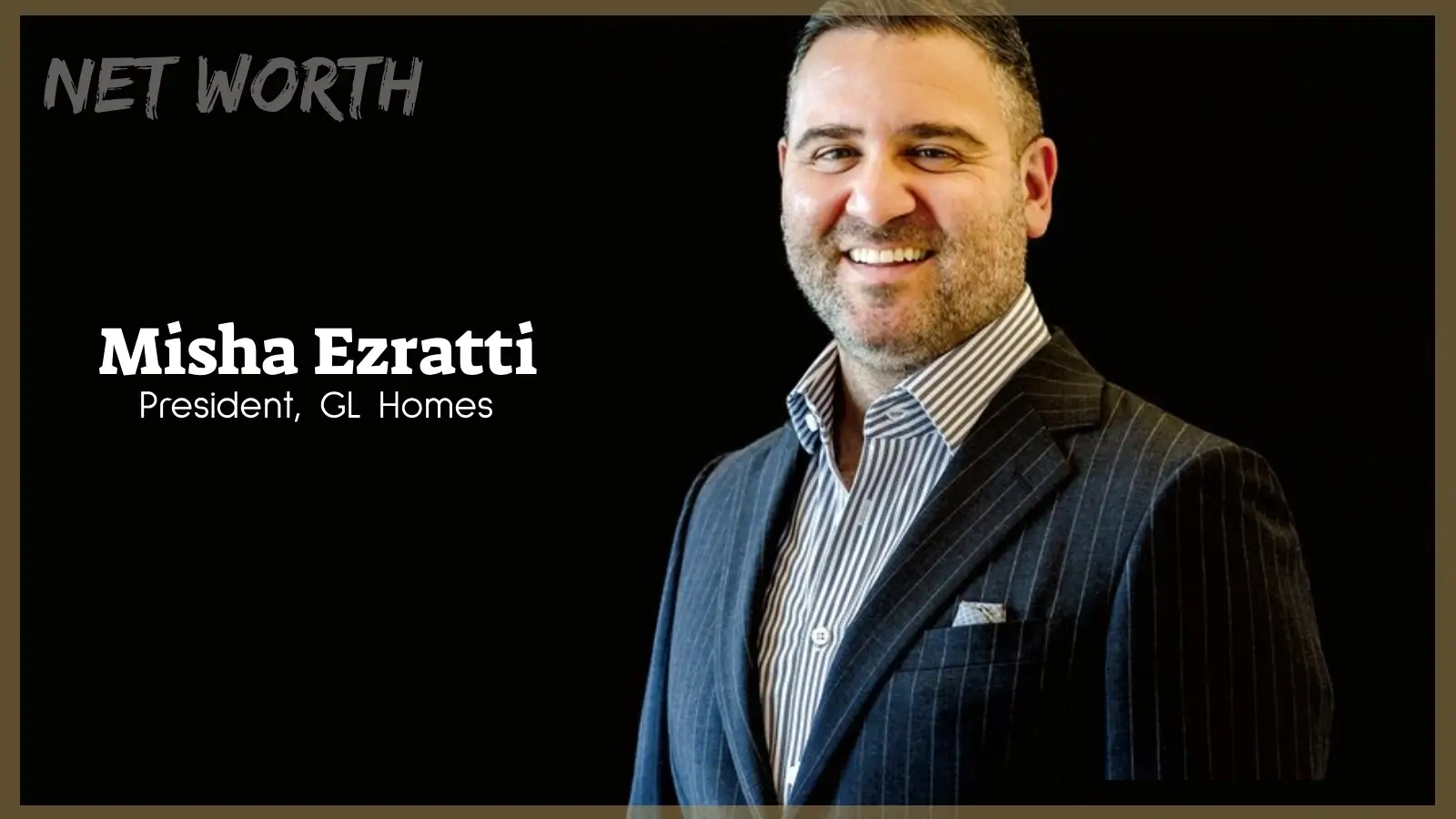 Misha Ezratti standing in front of a luxury GL Homes property in Florida