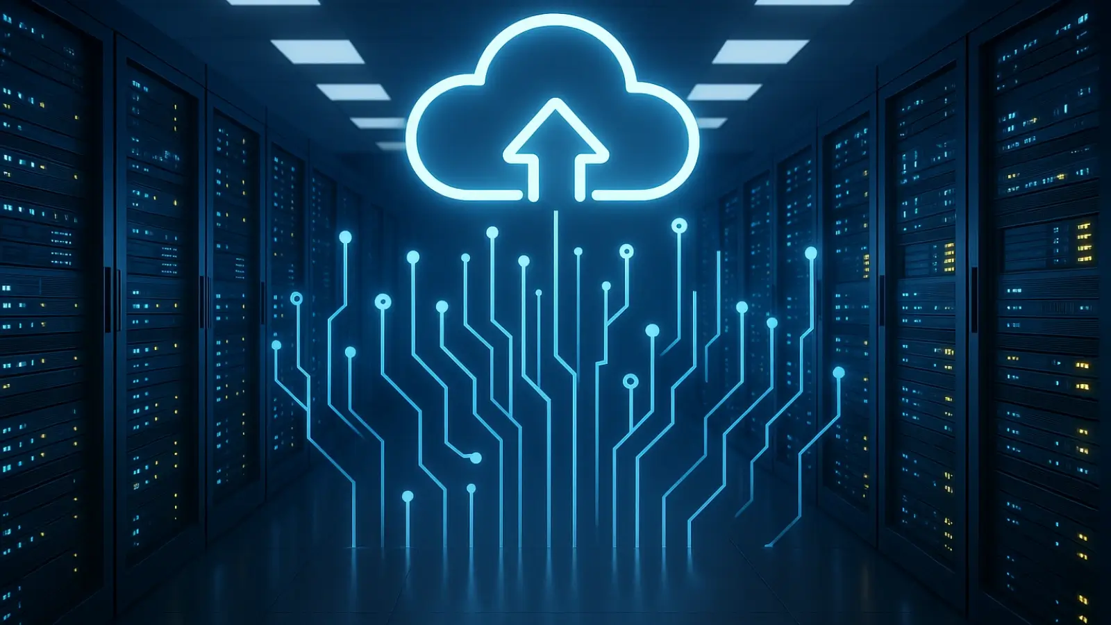 Modern data center representing scalable cloud services and digital transformation