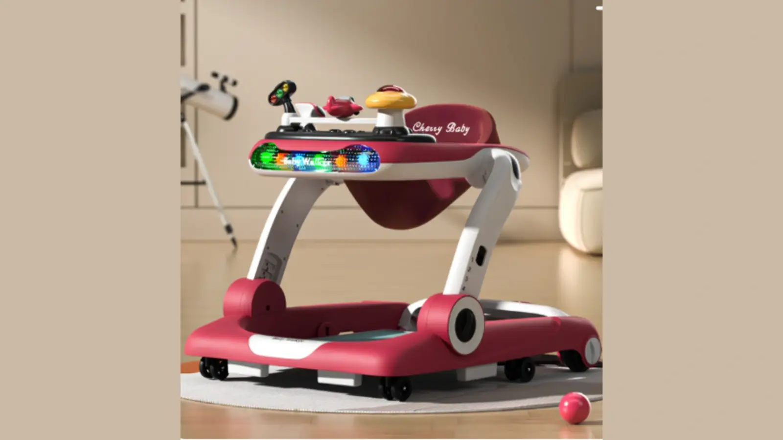 Modern eco-friendly baby push walker with minimalist design and multifunctional features