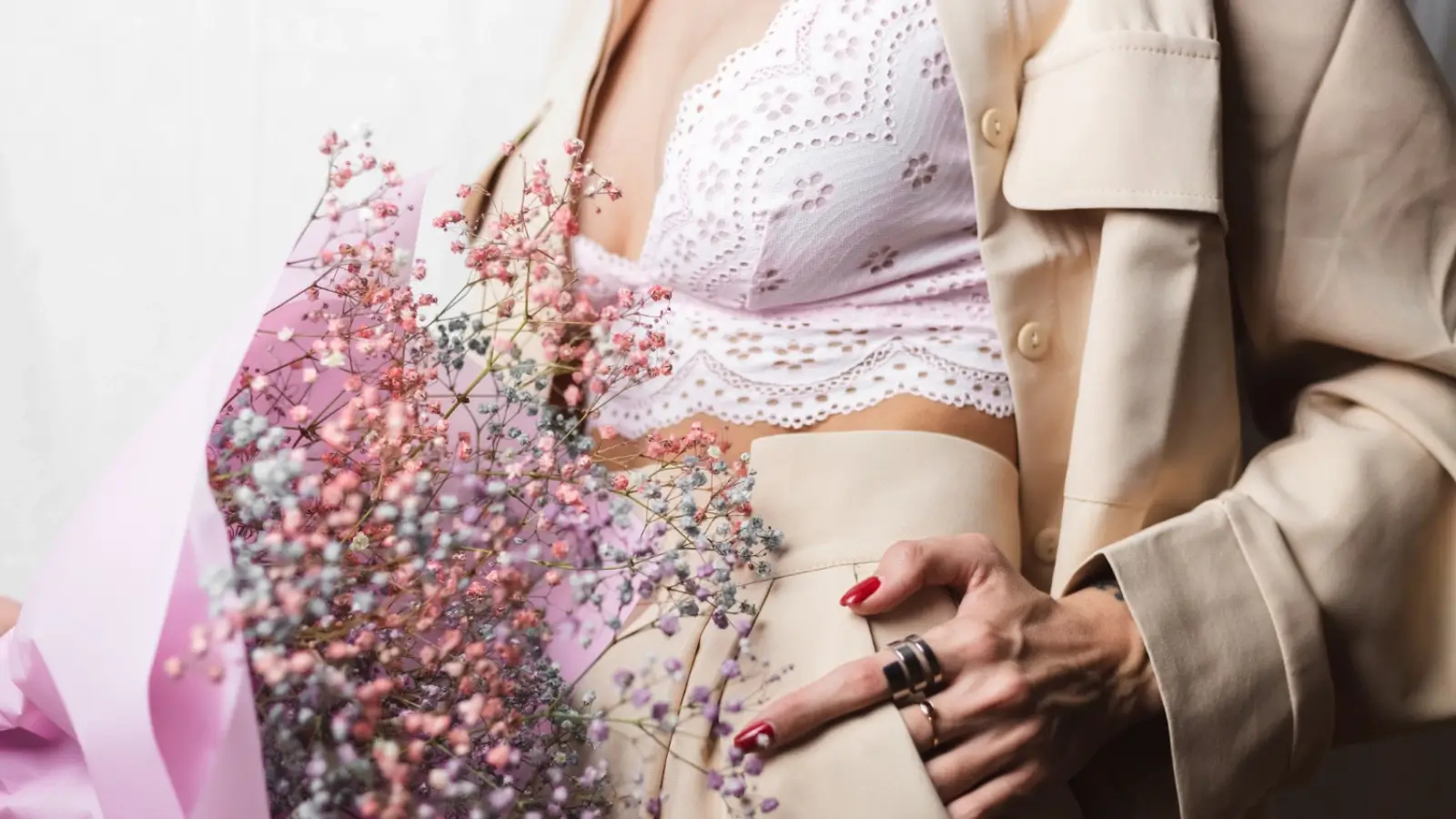 Modern lingerie set styled as part of a fashionable everyday outfit