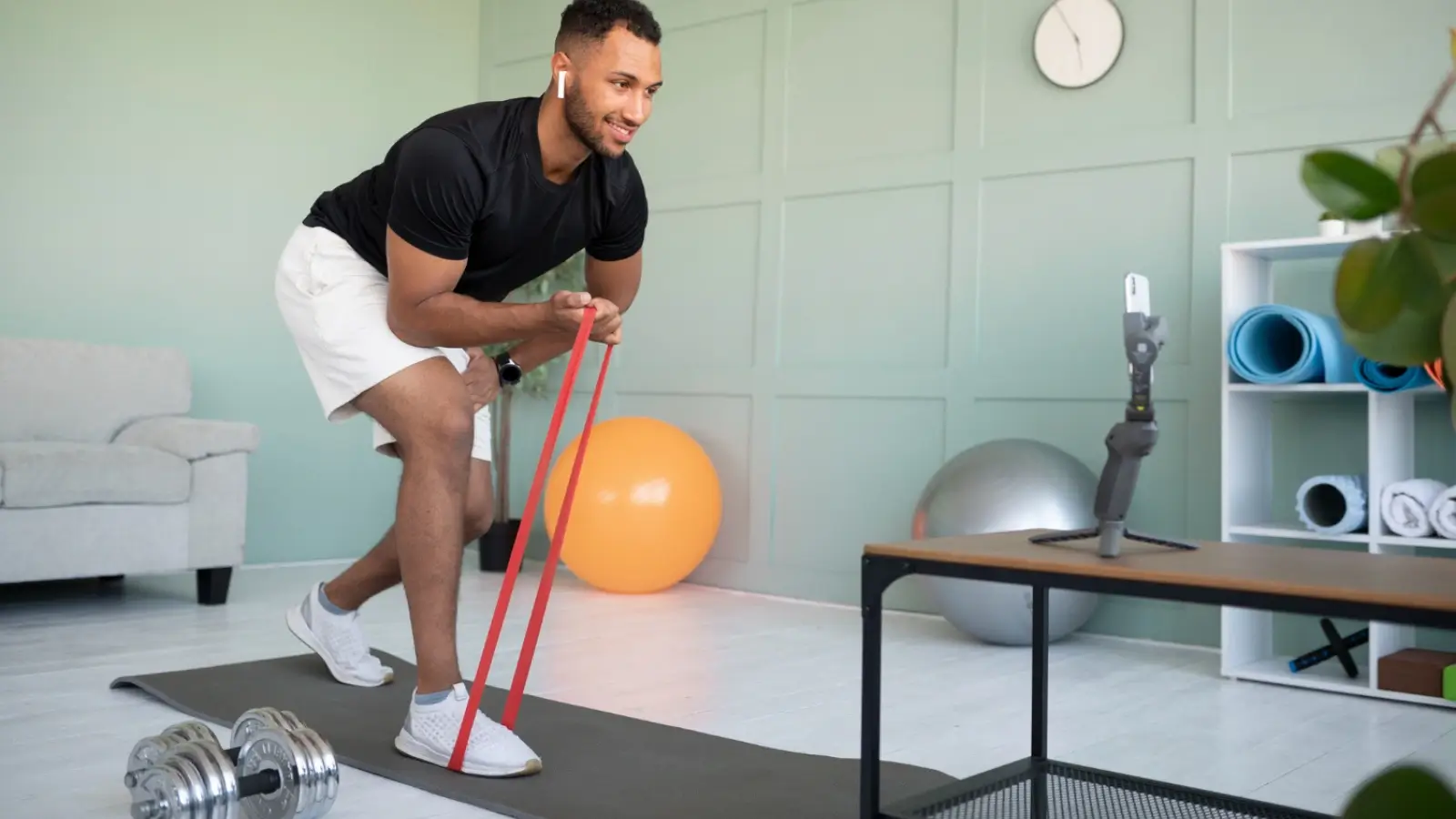 Person using flexibility training equipment for improved mobility and posture