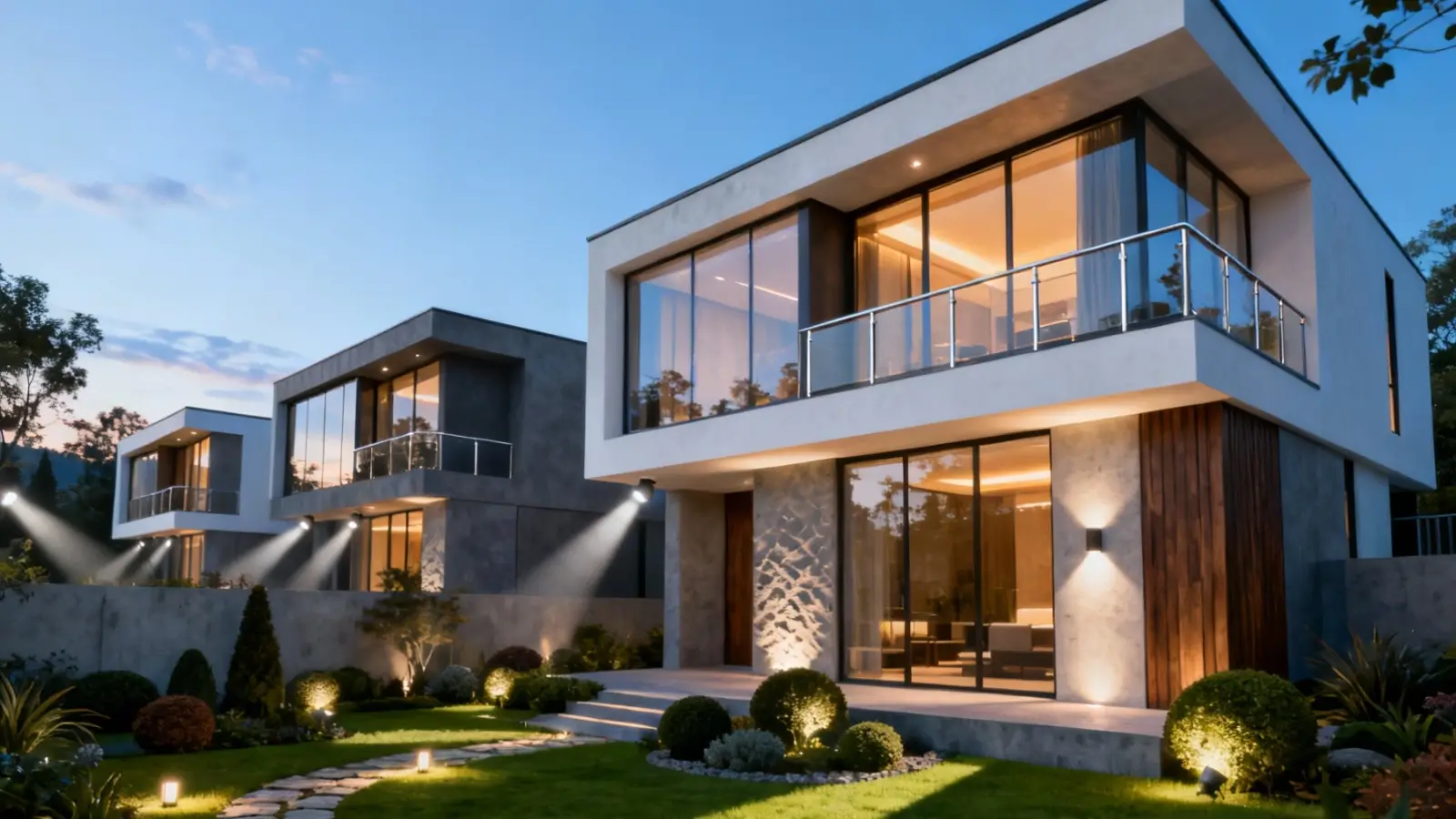 Photorealistic 3D architectural rendering of a modern residential development