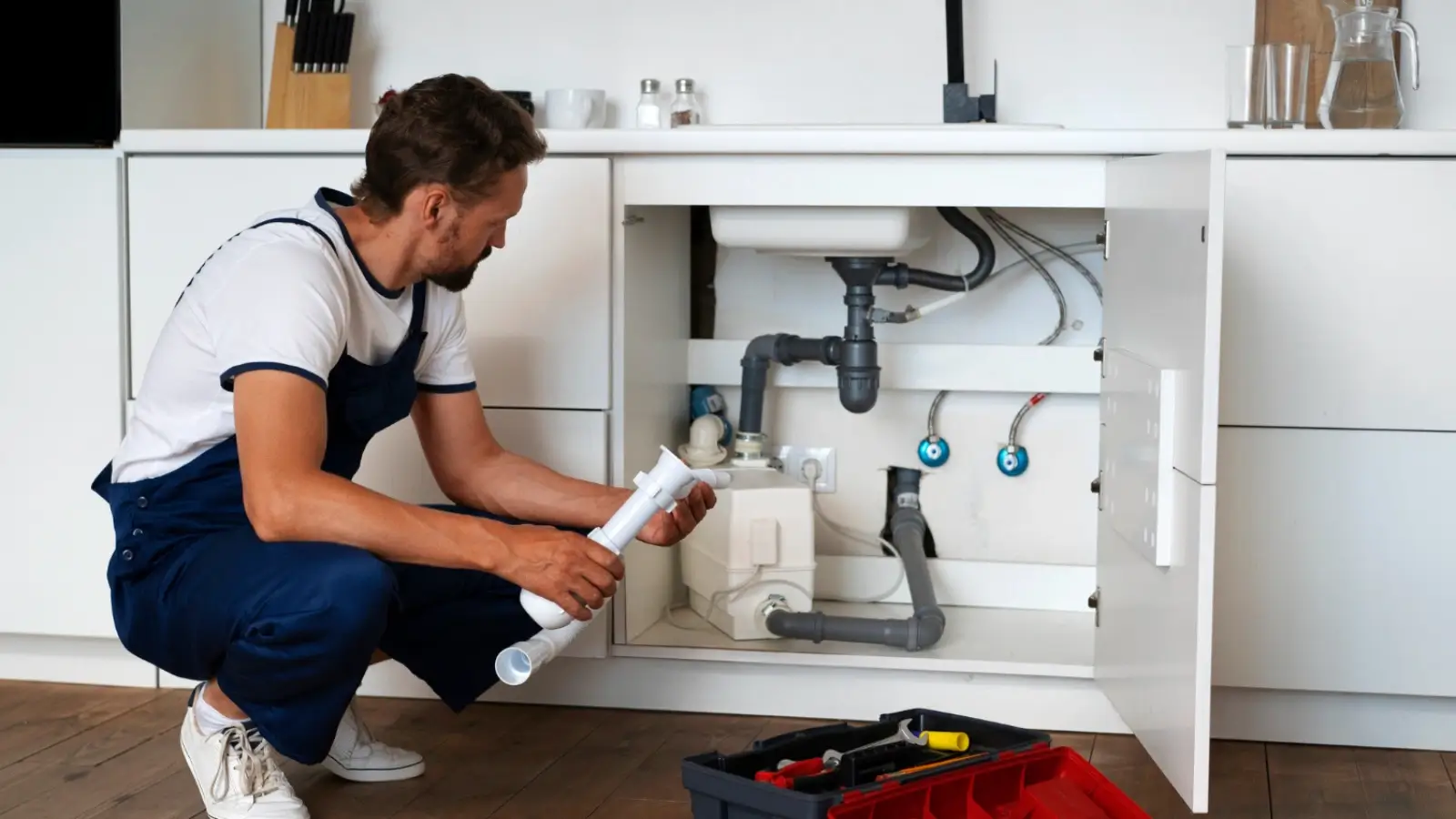 Plumber inspecting water leak in an Australian home