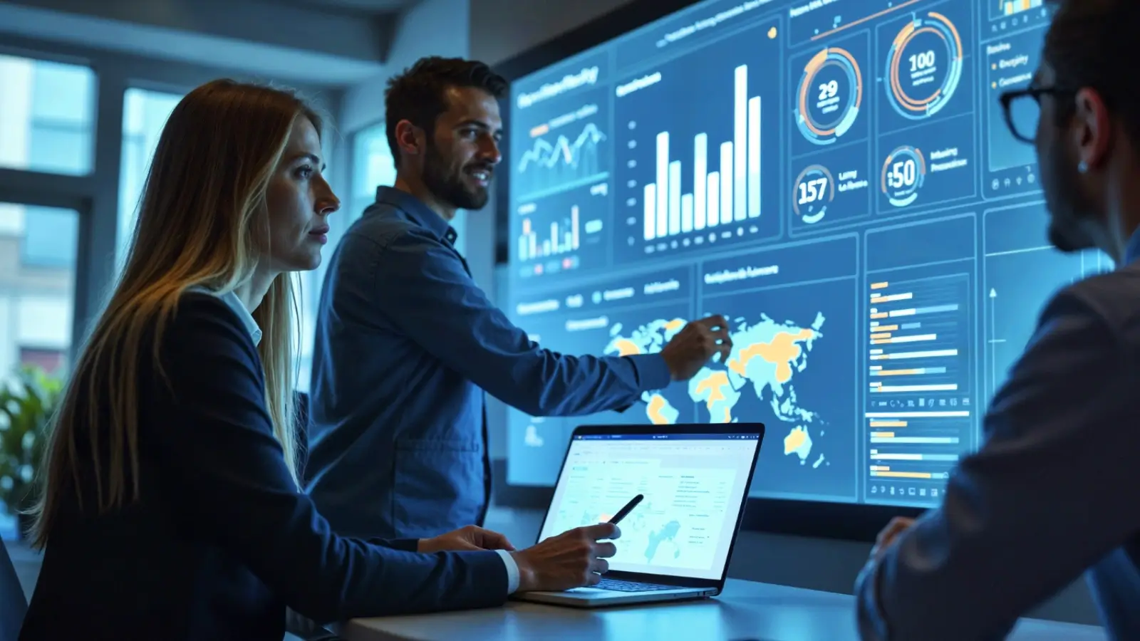 Procurement team analyzing AI-driven supplier risk and spend analytics dashboard