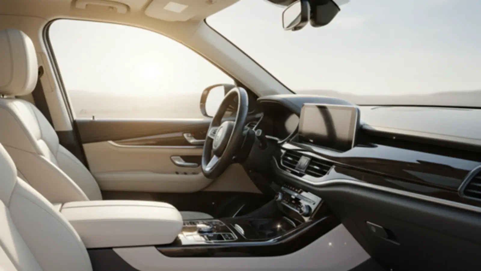 Professional detailing a car's interior with vacuum and cleaning tools