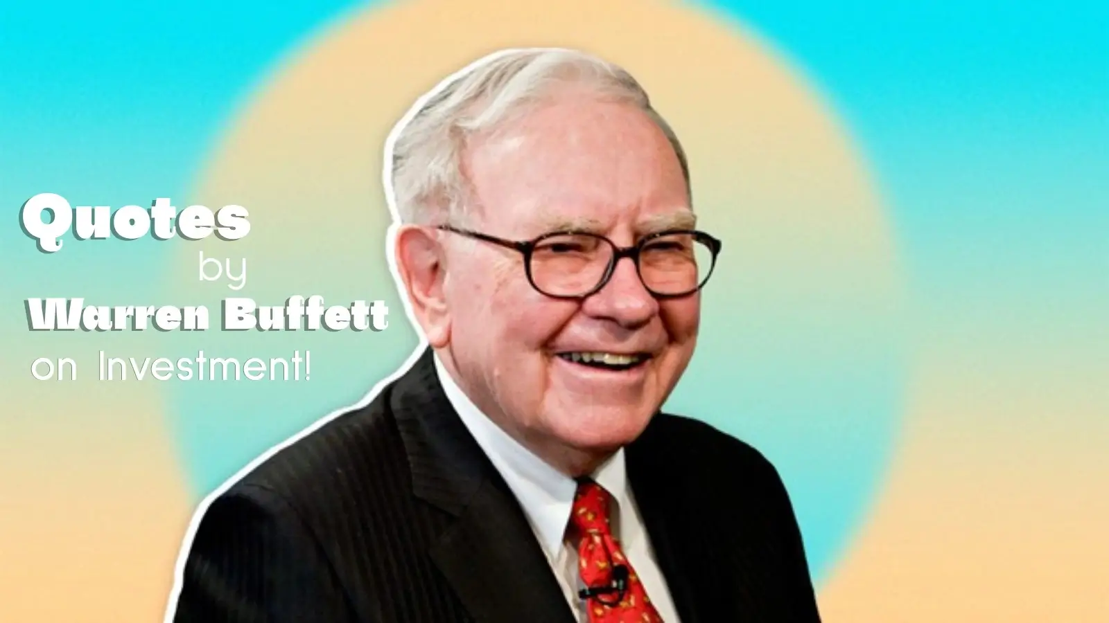 Warren Buffett speaking at an investment conference with quote overlay