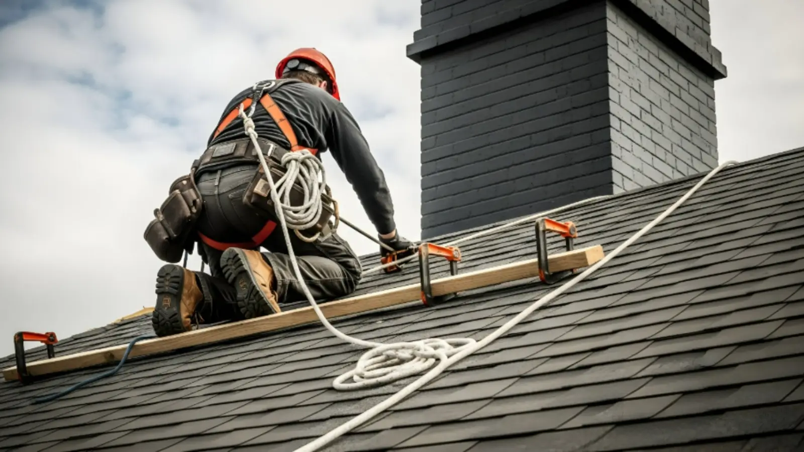 Roofing contractor planning business strategy with digital marketing tools