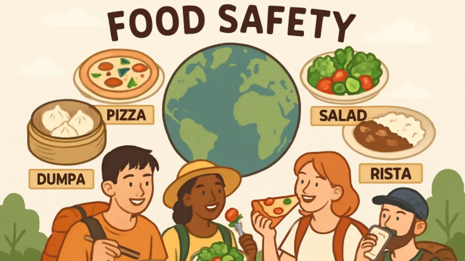 Traveler enjoying local street food while exploring a cultural market abroad