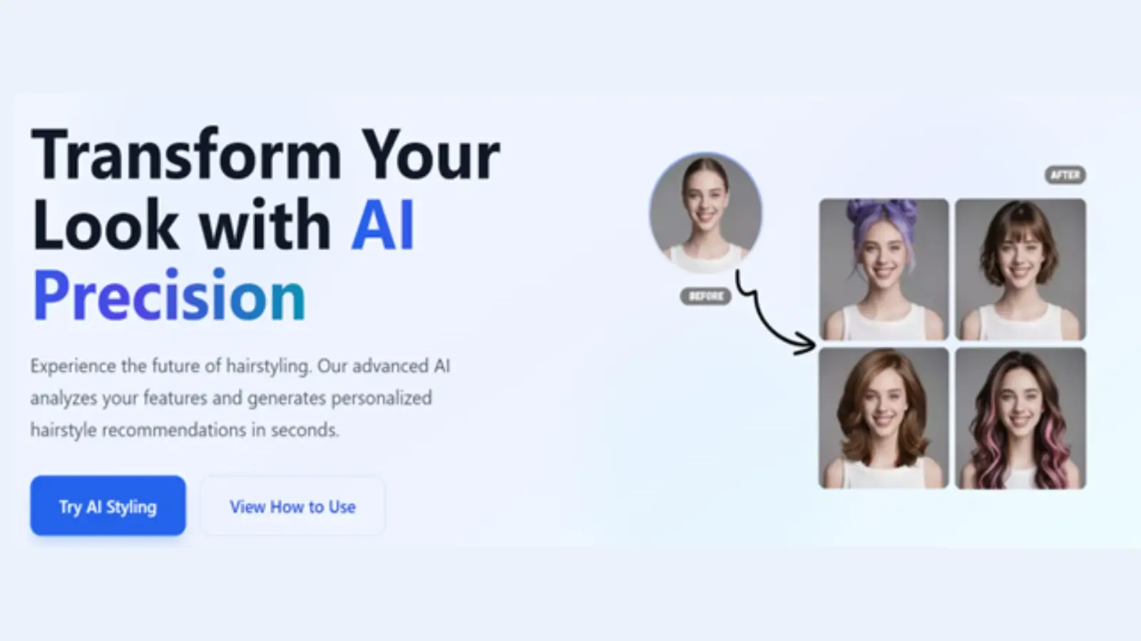 Woman trying different AI-generated hairstyles on her photo using a beauty tech app