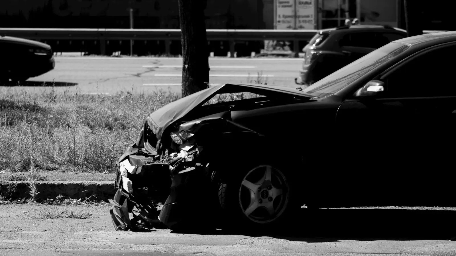 Car crash scene from a rear-end collision caused by aggressive driving in Orange County