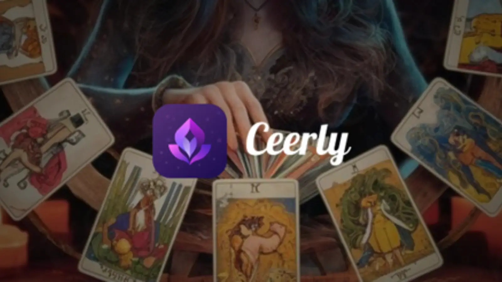 Ceerly digital tarot app displaying AI-powered tarot reading on a modern device