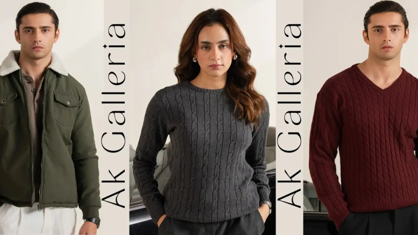 Layered winter outfits from AK Galleria for men and women in Pakistan