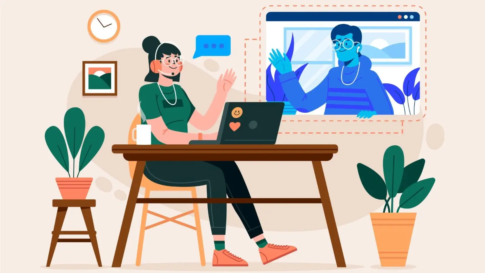 Remote worker using digital tools to collaborate and communicate effectively from home.