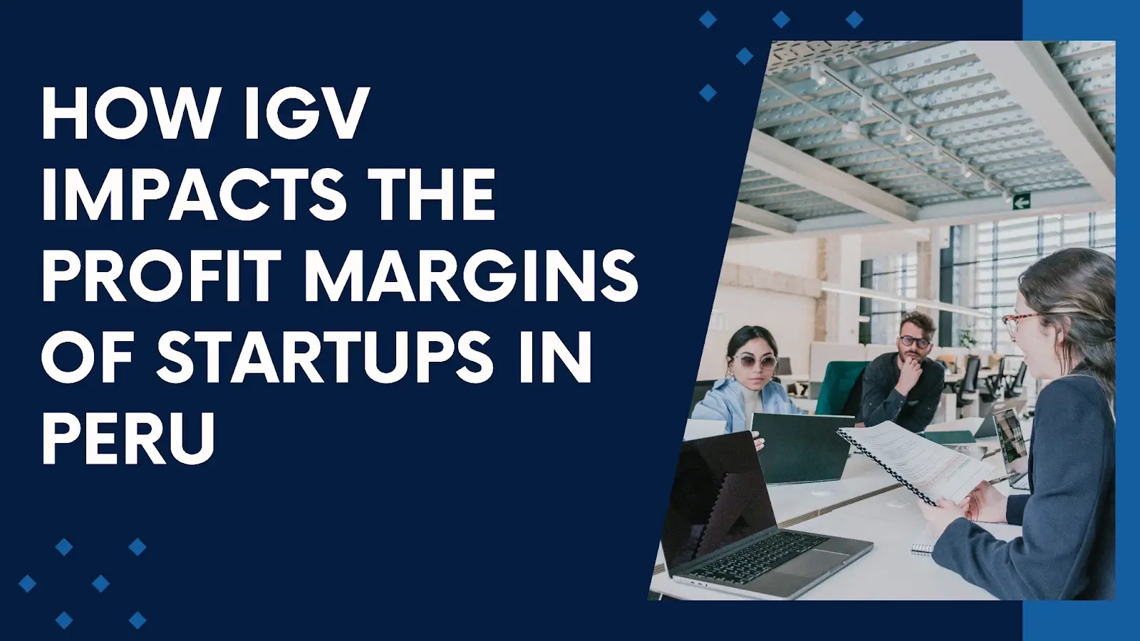 How IGV Impacts the Profit Margins of Startups in Peru Entrepreneur in Peru calculating IGV tax using a laptop and financial documents in a modern office.