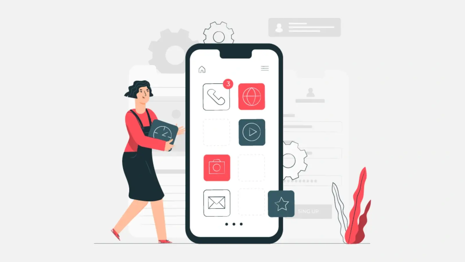 Mobile app designer reviewing UX flow on a smartphone interface