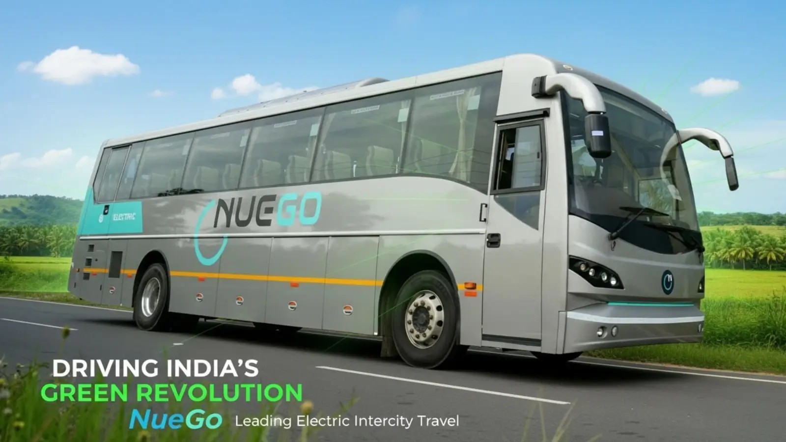 Driving India’s Green Revolution: How NueGo is Leading the Electric Intercity Travel Movement NueGo smart electric intercity AC bus parked at charging station in India