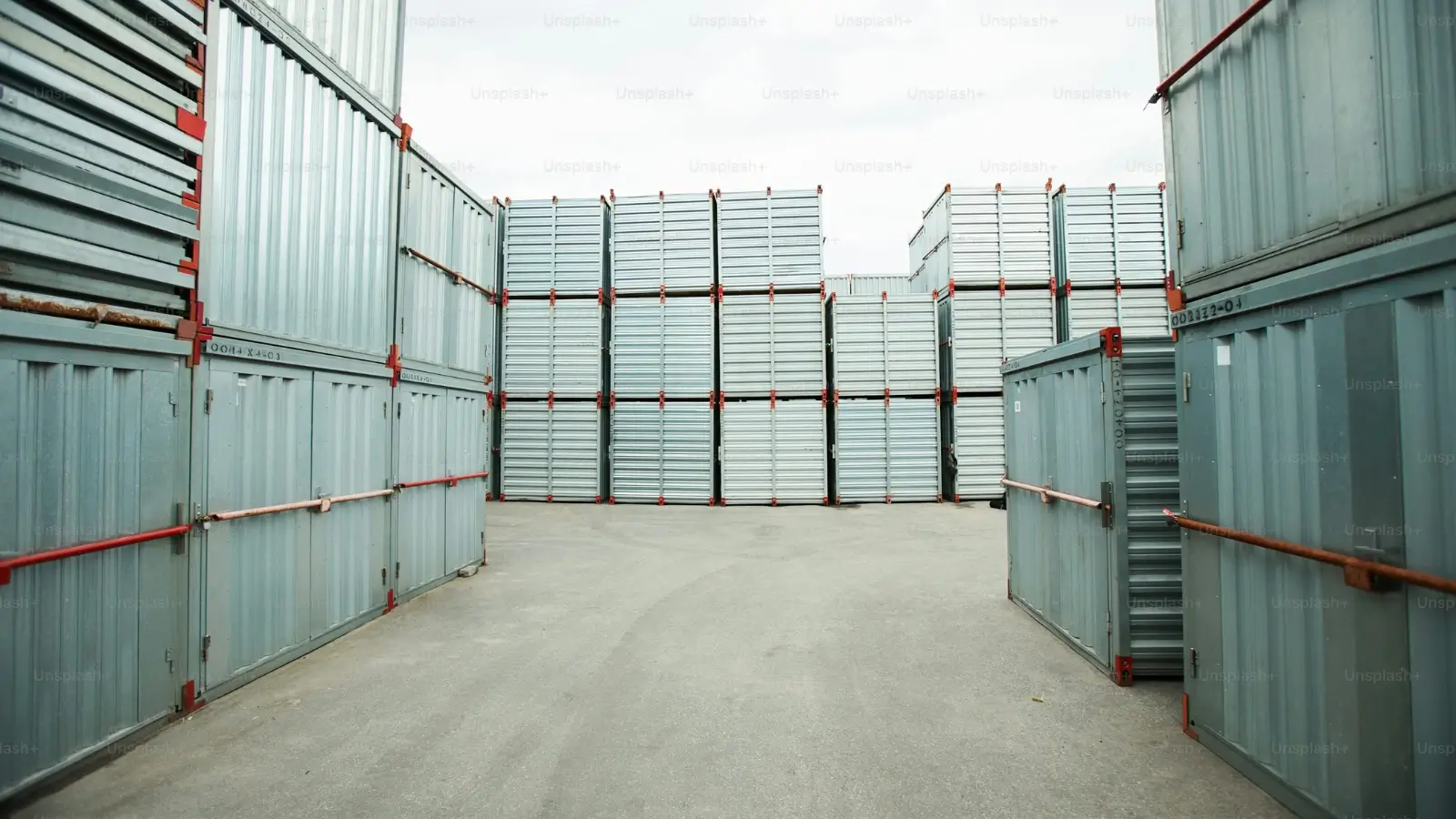 Shipping containers for storage lined up outdoors