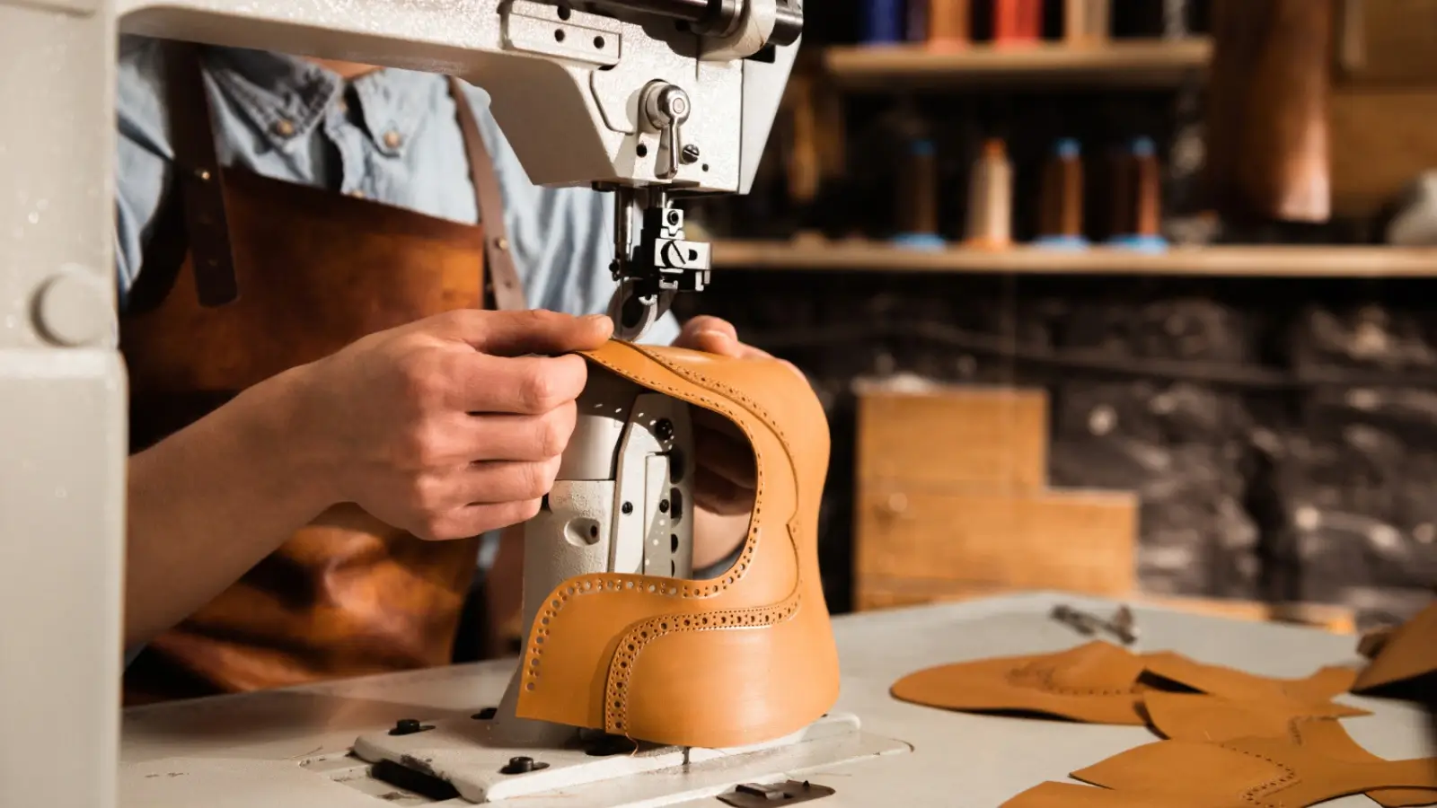 Chinese shoe patcher leather sewing machine on a workbench
