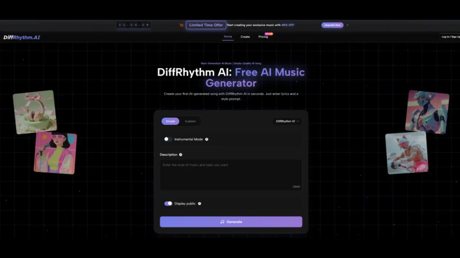 Diffrhythm AI music generation platform transforming lyrics into full AI-generated songs