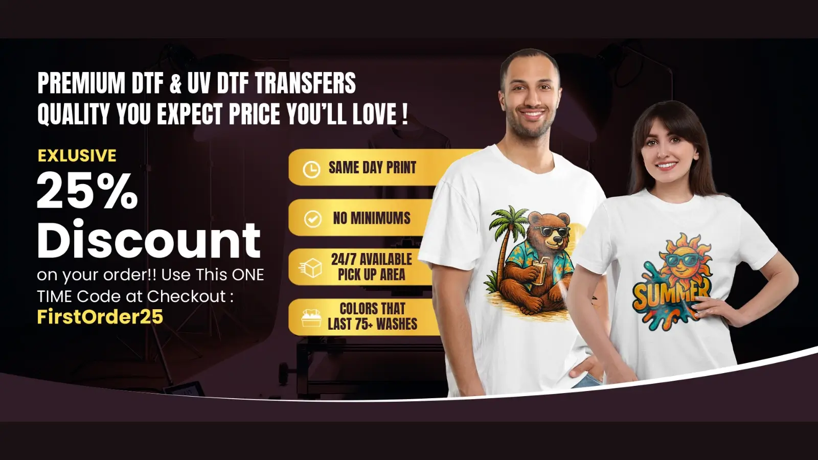 Direct to Film (DTF) printing process used for custom apparel production