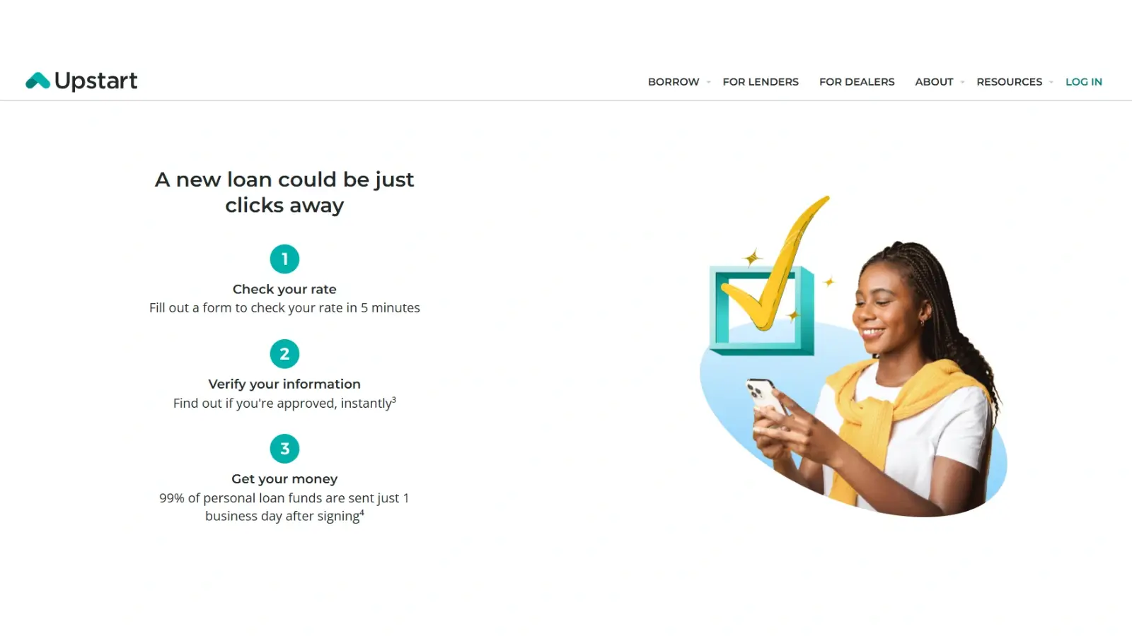 Person applying for a personal loan online using Upstart's AI-driven lending platform
