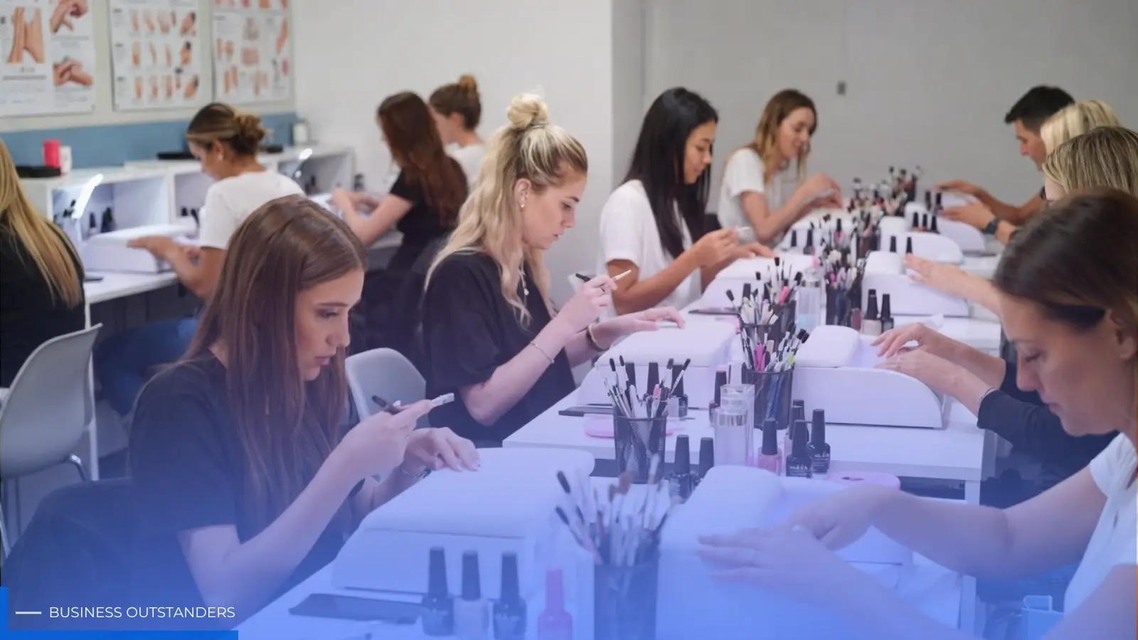 Students training in a professional manicure course inside Sydney nail salon