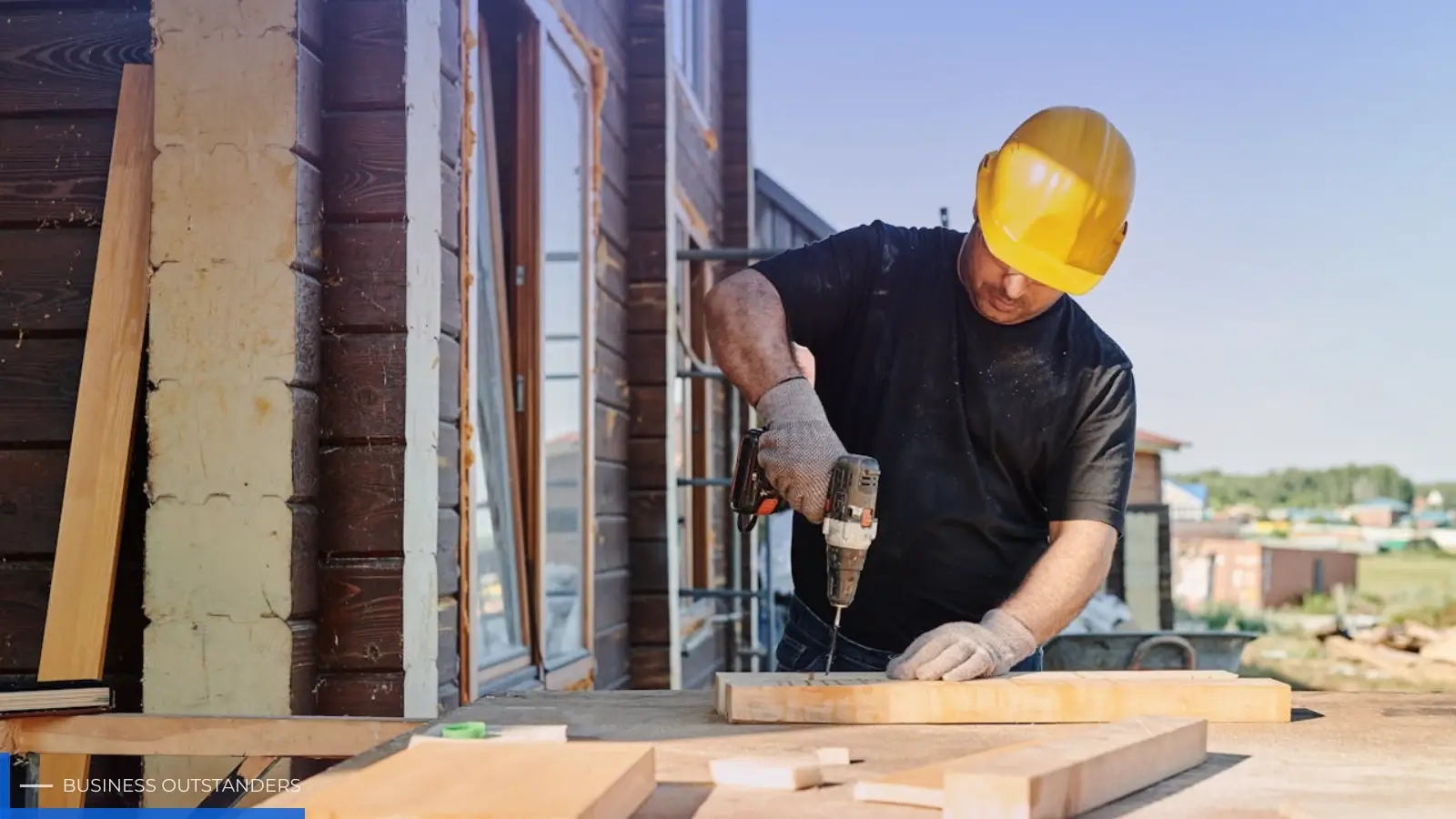 Energy-efficient ICF construction building showing insulated concrete form walls being installed by construction workers