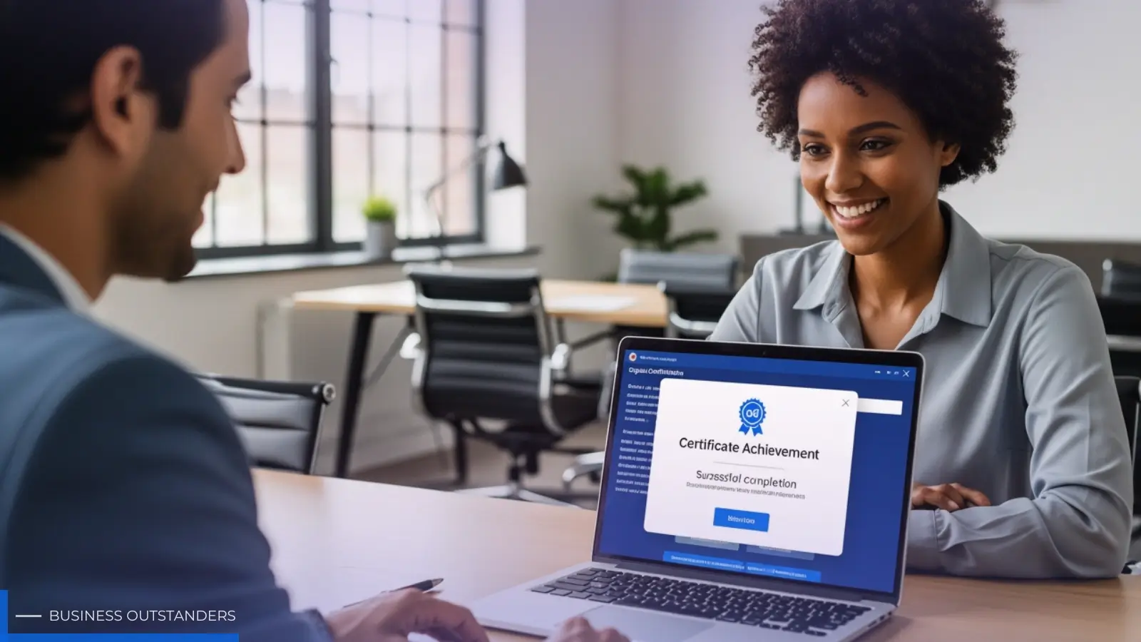 Professional online training course on laptop showing certification