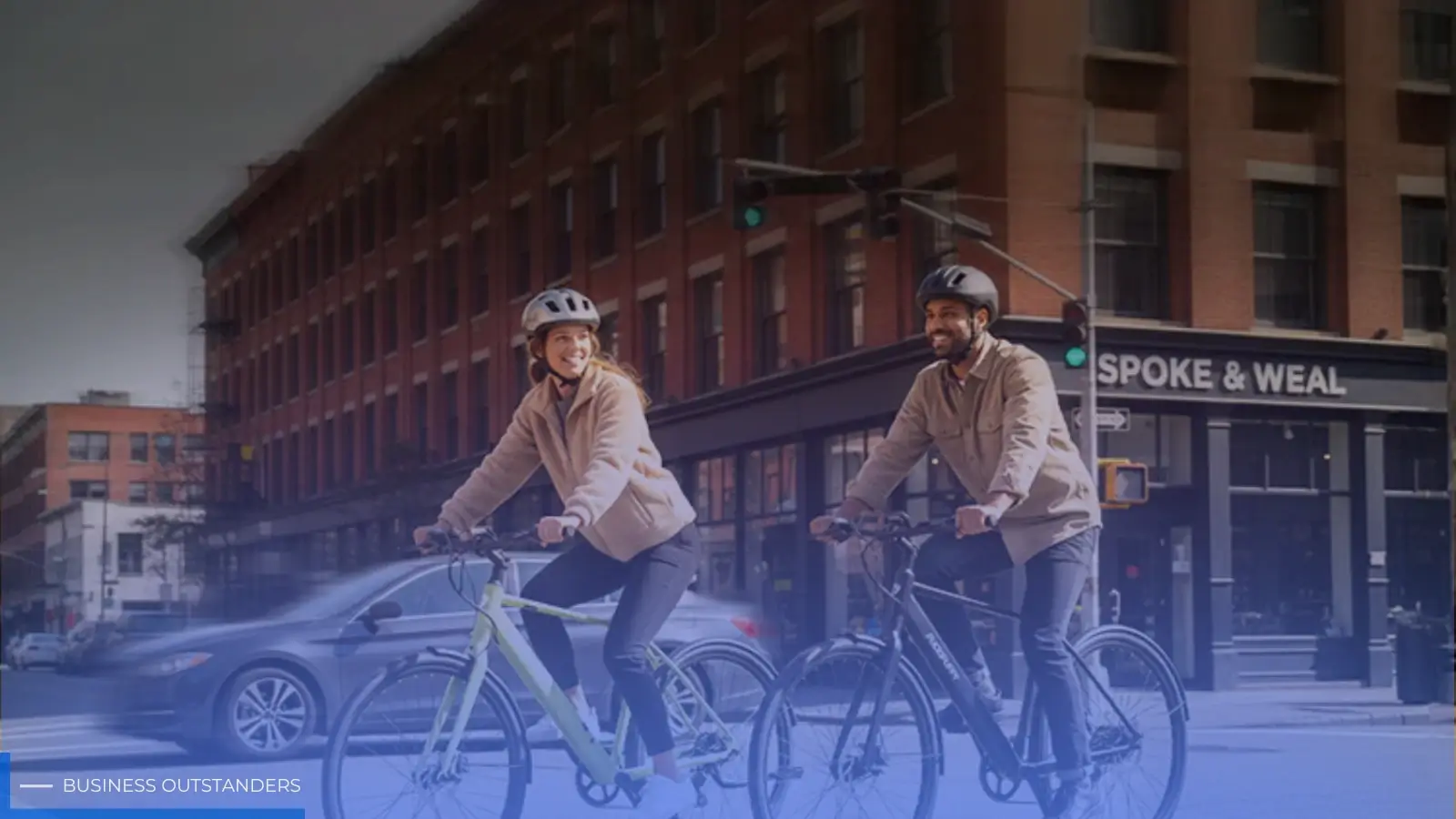 Urban commuter riding an electric bike in city traffic