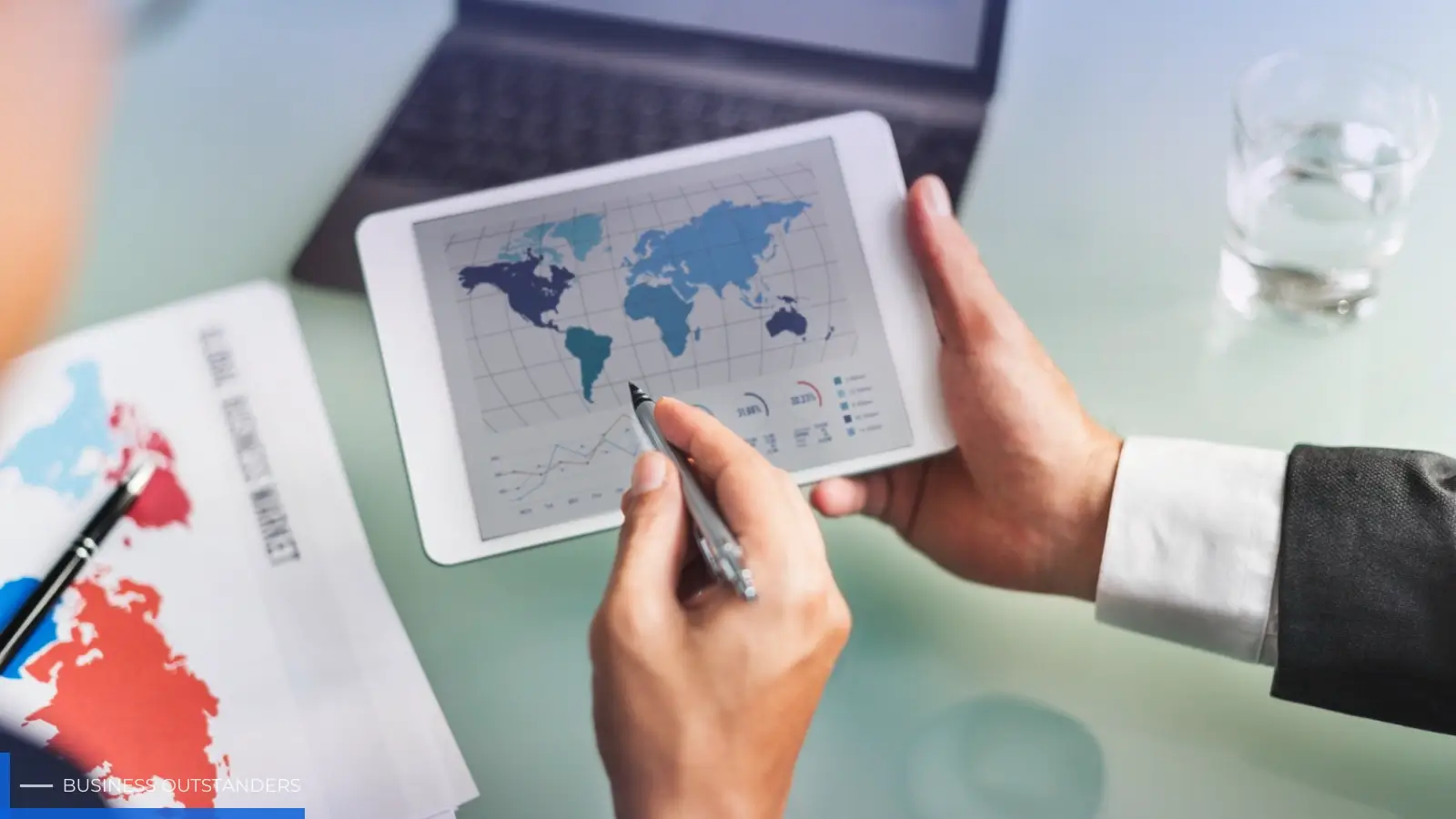 Business professional using a digital global trade compliance platform to manage international regulations and tariffs