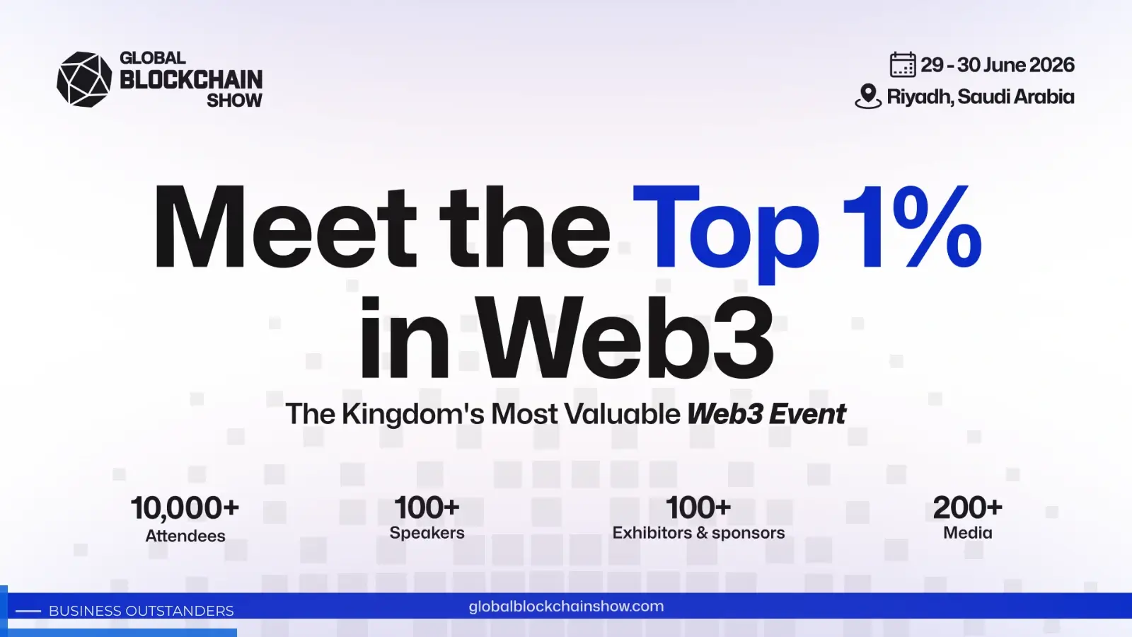 Global Blockchain Show Riyadh 2026 event with speakers, panels, and Web3 networking in Saudi Arabia