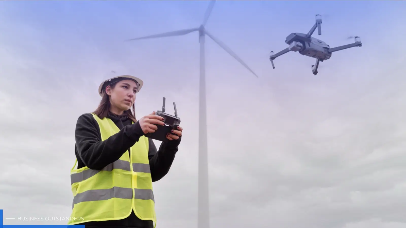 Enterprise drone flying over industrial facility for inspection and data collection