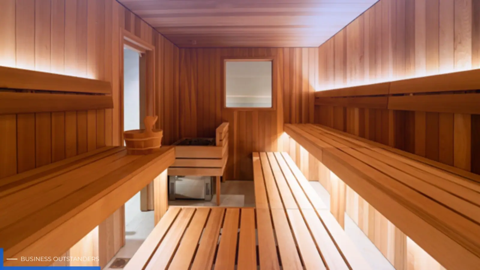 Modern indoor wooden home sauna with soft lighting and minimalist design for wellness and relaxation