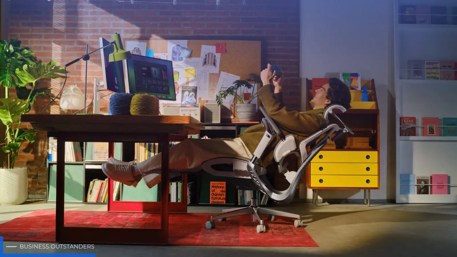 Ergonomic office chair with certification documents and laboratory test reports displayed beside it